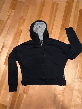 Nike Court Crop Black Zip-Up Hoodie with Gray Lined Hood Sz S